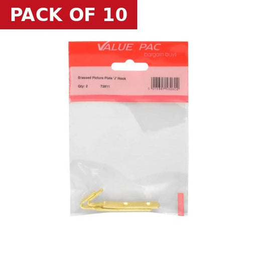 Centurion Brassed Picture Plate 'J' Hook 2pk - Pack of 10