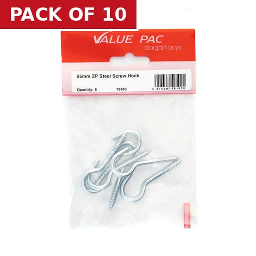 Centurion 55mm Zinc Steel Screw Hooks - Pack of 10
