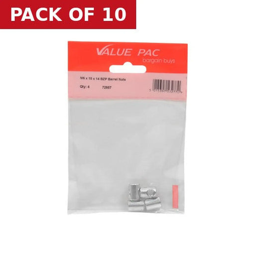 Centurion M6 x 10 x 14 BZP Barrel Nuts 4pk - Pack of 10
