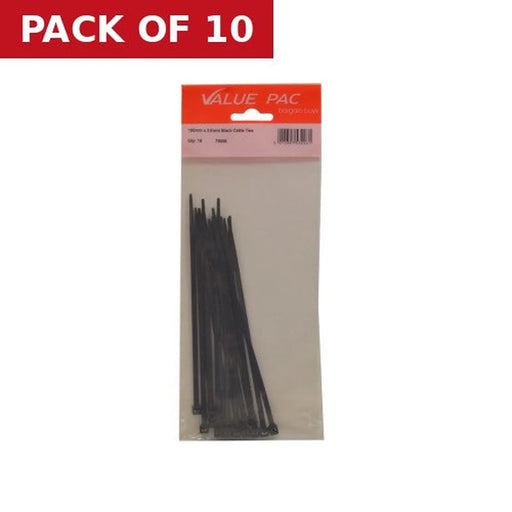 Centurion 150mm x 3.6mm Black Cable Ties 15pk - Pack of 10