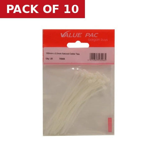 Centurion 100mm x 2.5mm Natural Cable Ties 25pk - Pack of 10
