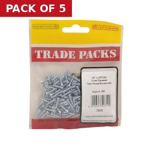Centurion Pozi Twinthread Countersunk Woodscrews - Zinc Plated - 1/2" x 4 - - Pack of 5