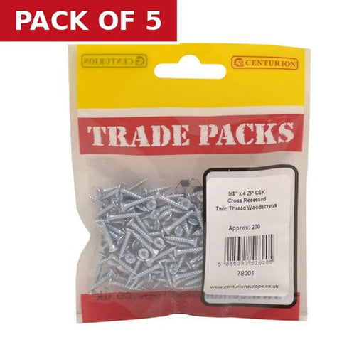 Centurion Pozi Twinthread Countersunk Woodscrews - Zinc Plated - 5/8" x 4 - - Pack of 5