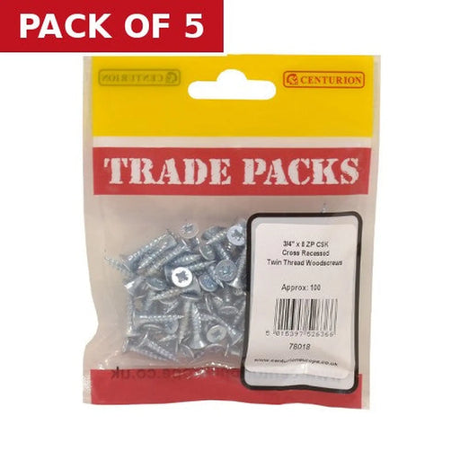 Centurion Pozi Twinthread Countersunk Woodscrews - Zinc Plated - 3/4" x 4 - - Pack of 5