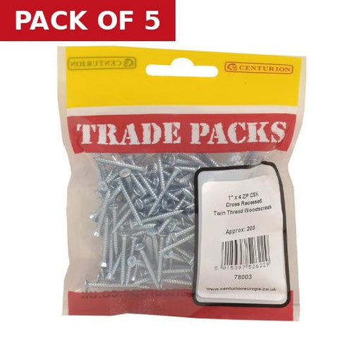 Centurion Pozi Twinthread Countersunk Woodscrews - Zinc Plated - 1" x 4 - - Pack of 5
