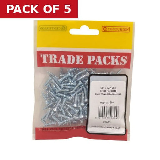 Centurion Pozi Twinthread Countersunk Woodscrews - Zinc Plated - 5/8" x 6 - - Pack of 5