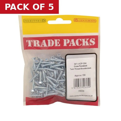 Centurion Pozi Twinthread Countersunk Woodscrews - Zinc Plated - 3/4" x 6 - - Pack of 5