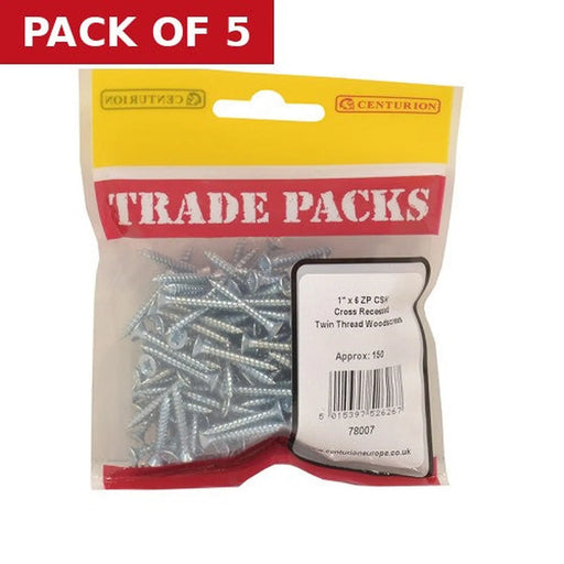 Centurion Pozi Twinthread Countersunk Woodscrews - Zinc Plated - 1" x 6 - - Pack of 5