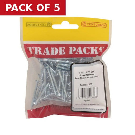 Centurion Pozi Twinthread Countersunk Woodscrews - Zinc Plated - 1 1/2" x 6 - - Pack of 5
