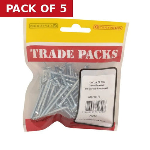 Centurion Pozi Twinthread Countersunk Woodscrews - Zinc Plated - 1 3/4" x 6 - - Pack of 5