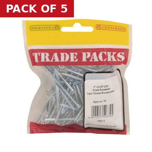 Centurion Pozi Twinthread Countersunk Woodscrews - Zinc Plated - 2" x 6 - (70 - Pack of 5