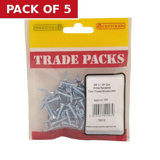 Centurion Pozi Twinthread Countersunk Woodscrews - Zinc Plated - 3/4" x 7 - - Pack of 5