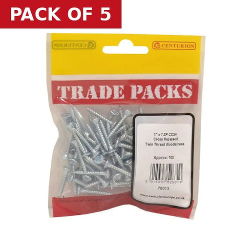 Centurion Pozi Twinthread Countersunk Woodscrews - Zinc Plated - 1" x 7 - - Pack of 5