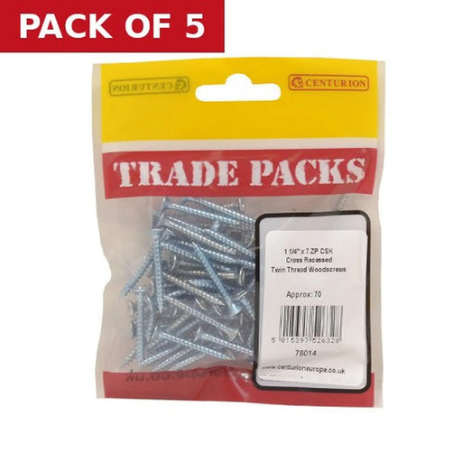 Centurion Pozi Twinthread Countersunk Woodscrews - Zinc Plated - 1 1/4" x 7 - - Pack of 5