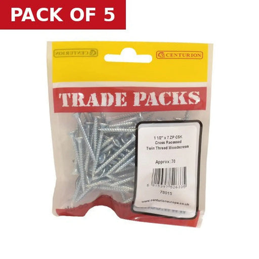 Centurion Pozi Twinthread Countersunk Woodscrews - Zinc Plated - 1 1/2" x 7 - - Pack of 5