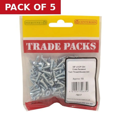 Centurion Pozi Twinthread Countersunk Woodscrews - Zinc Plated - 5/8" x 8 - - Pack of 5