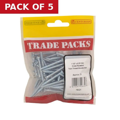 Centurion Pozi Twinthread Countersunk Woodscrews - Zinc Plated - 1 1/2" x 8 - - Pack of 5