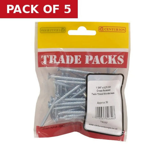 Centurion Pozi Twinthread Countersunk Woodscrews - Zinc Plated - 1 3/4" x 8 - - Pack of 5