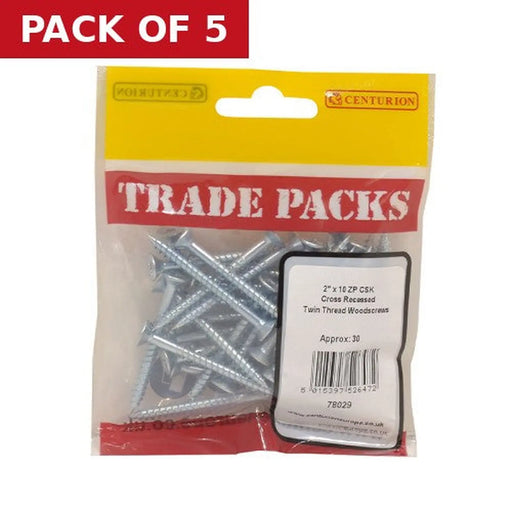 Centurion Pozi Twinthread Countersunk Woodscrews - Zinc Plated - 2" x 10 - - Pack of 5