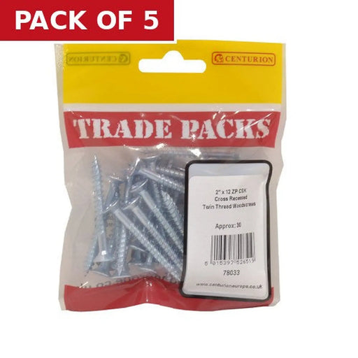Centurion Pozi Twinthread Countersunk Woodscrews - Zinc Plated - 2" x 12 - - Pack of 5