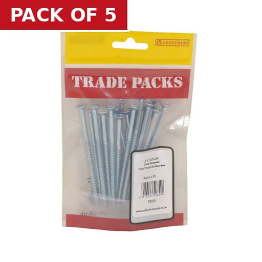 Centurion Pozi Twinthread Countersunk Woodscrews - Zinc Plated - 4" x 12 - - Pack of 5