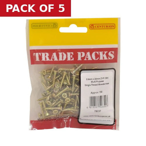 Centurion Pozi Multi Purpose Countersunk Woodscrews - Zinc Yellow Passivated - Pack of 5