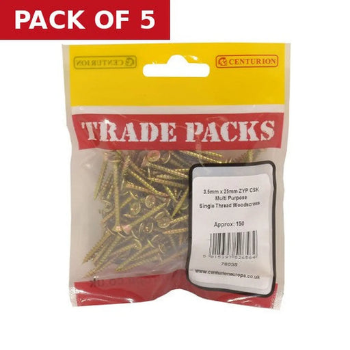Centurion Pozi Multi Purpose Countersunk Woodscrews - Zinc Yellow Passivated - Pack of 5