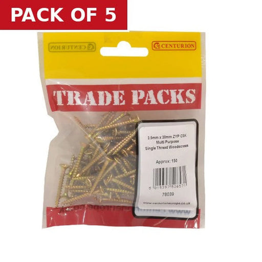 Centurion Pozi Multi Purpose Countersunk Woodscrews - Zinc Yellow Passivated - Pack of 5