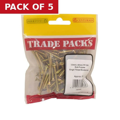 Centurion Pozi Multi Purpose Countersunk Woodscrews - Zinc Yellow Passivated - Pack of 5