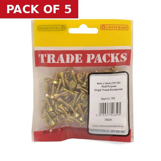 Centurion Pozi Multi Purpose Countersunk Woodscrews - Zinc Yellow Passivated - Pack of 5