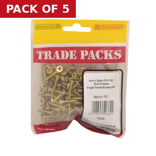 Centurion Pozi Multi Purpose Countersunk Woodscrews - Zinc Yellow Passivated - Pack of 5