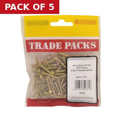 Centurion Pozi Multi Purpose Countersunk Woodscrews - Zinc Yellow Passivated - Pack of 5