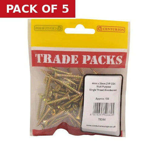 Centurion Pozi Multi Purpose Countersunk Woodscrews - Zinc Yellow Passivated - Pack of 5