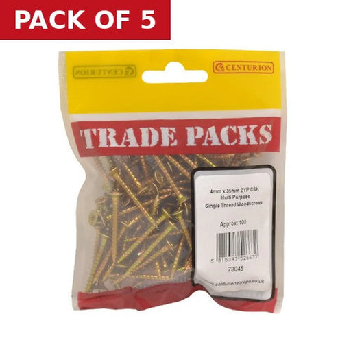Centurion Pozi Multi Purpose Countersunk Woodscrews - Zinc Yellow Passivated - Pack of 5