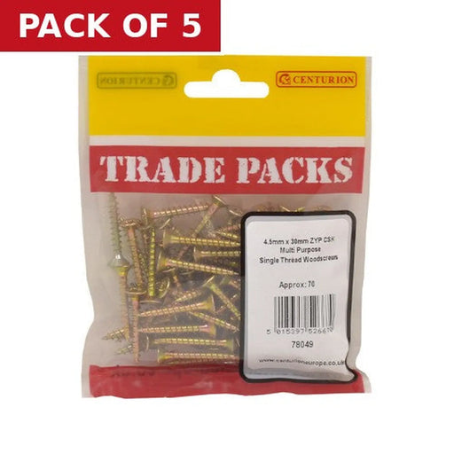 Centurion Pozi Multi Purpose Countersunk Woodscrews - Zinc Yellow Passivated - Pack of 5