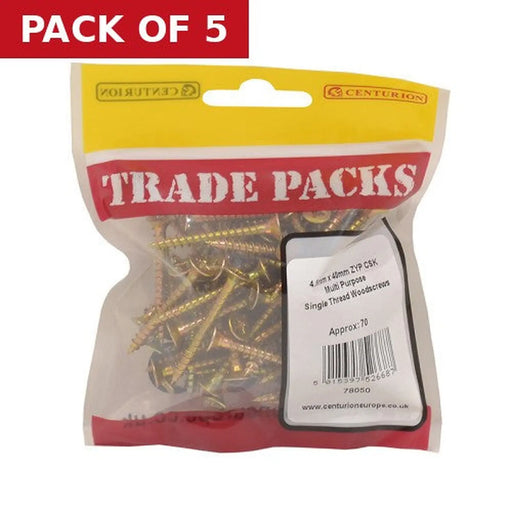 Centurion Pozi Multi Purpose Countersunk Woodscrews - Zinc Yellow Passivated - Pack of 5