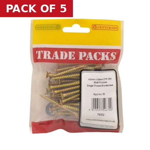 Centurion Pozi Multi Purpose Countersunk Woodscrews - Zinc Yellow Passivated - Pack of 5