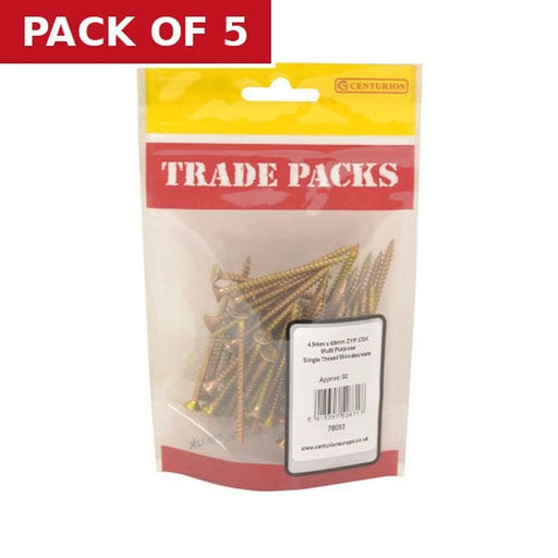 Centurion Pozi Multi Purpose Countersunk Woodscrews - Zinc Yellow Passivated - Pack of 5