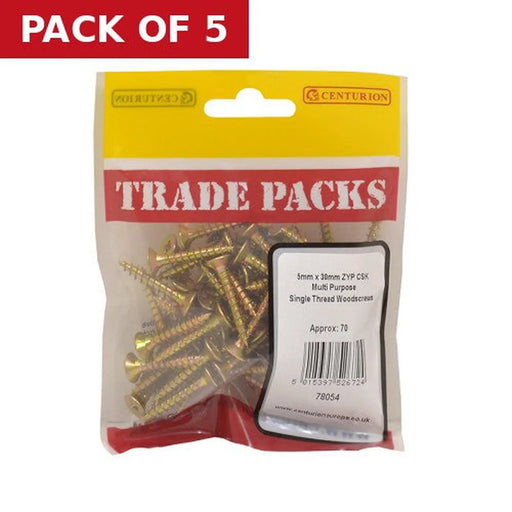 Centurion Pozi Multi Purpose Countersunk Woodscrews - Zinc Yellow Passivated - Pack of 5