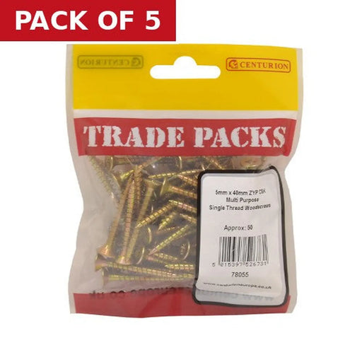 Centurion Pozi Multi Purpose Countersunk Woodscrews - Zinc Yellow Passivated - Pack of 5