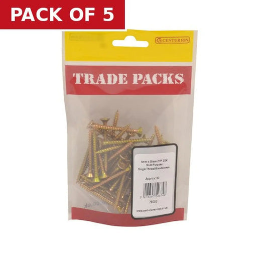 Centurion Pozi Multi Purpose Countersunk Woodscrews - Zinc Yellow Passivated - Pack of 5