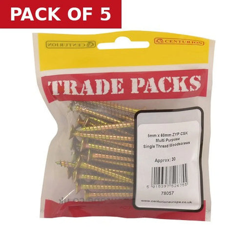 Centurion Pozi Multi Purpose Countersunk Woodscrews - Zinc Yellow Passivated - Pack of 5