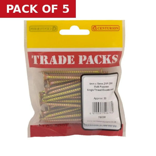 Centurion Pozi Multi Purpose Countersunk Woodscrews - Zinc Yellow Passivated - Pack of 5