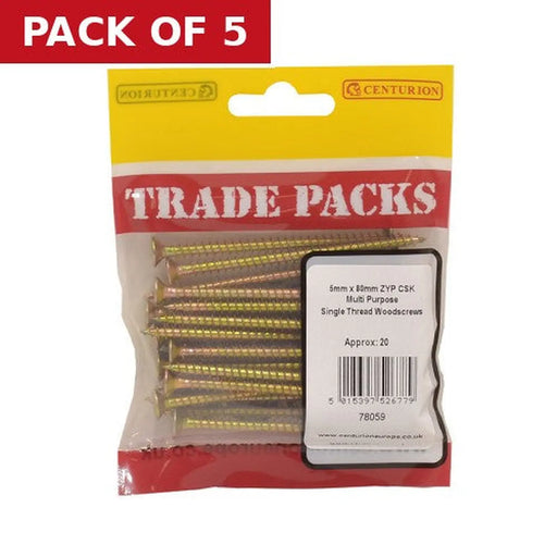 Centurion Pozi Multi Purpose Countersunk Woodscrews - Zinc Yellow Passivated - Pack of 5