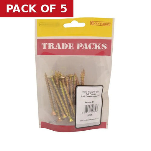 Centurion Pozi Multi Purpose Countersunk Woodscrews - Zinc Yellow Passivated - Pack of 5