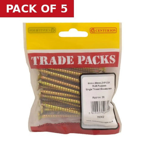 Centurion Pozi Multi Purpose Countersunk Woodscrews - Zinc Yellow Passivated - Pack of 5