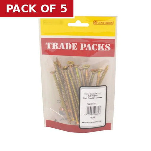Centurion Pozi Multi Purpose Countersunk Woodscrews - Zinc Yellow Passivated - Pack of 5