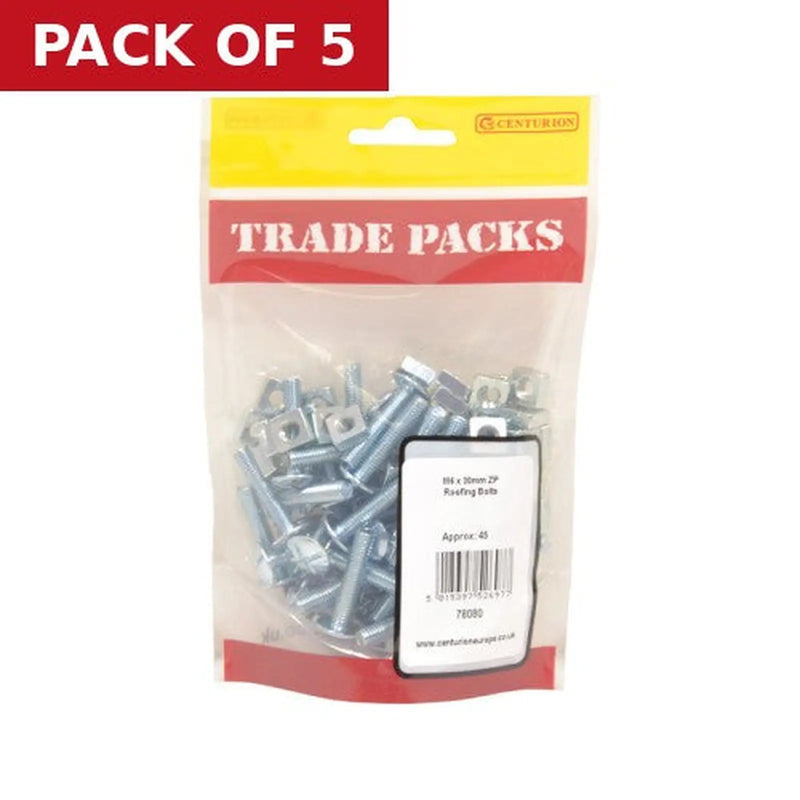 Centurion Roofing Bolts - Zinc Plated - M6 x 30mm - (45 PK) - Pack of 5