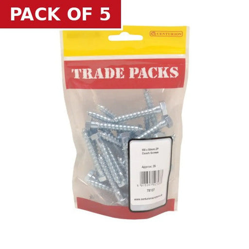 Centurion Coach Screws - Zinc Plated - M8 x 50mm - (35 PK) - Pack of 5