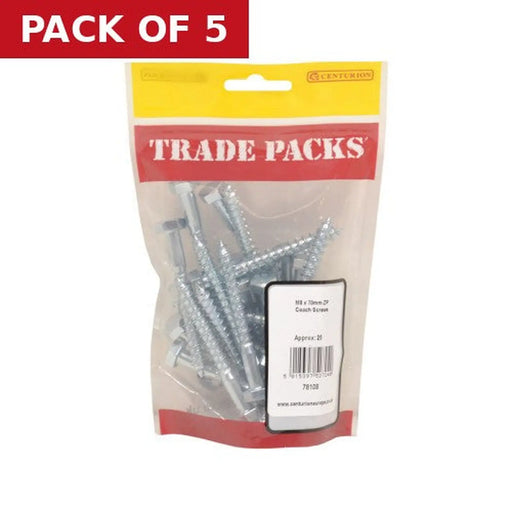 Centurion Coach Screws - Zinc Plated - M8 x 70mm - (25 PK) - Pack of 5